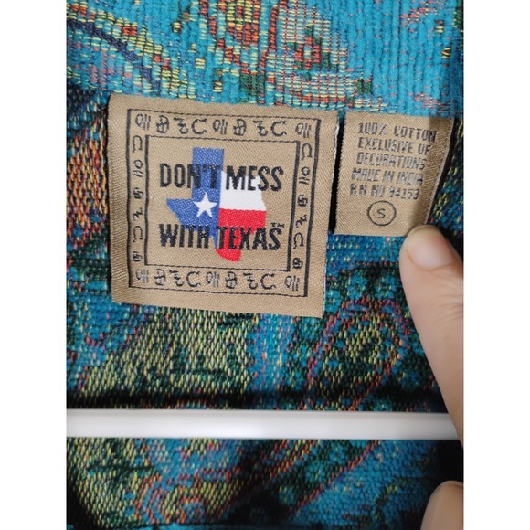 Vintage Don't Mess With Texas Womens SMALL Blue Tapestry Blazer Gold Buttons - Picture 7 of 15
